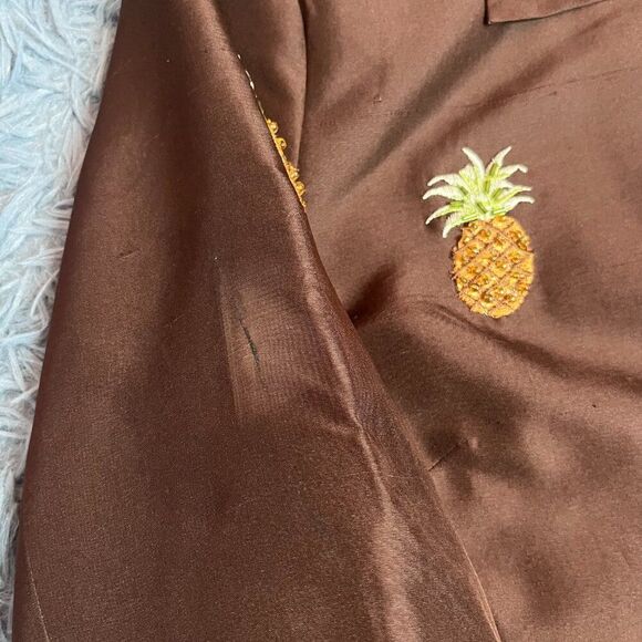 Vintage SilkLand Brown Pineapple Silk Blazer Size L - Picture 4 of 7